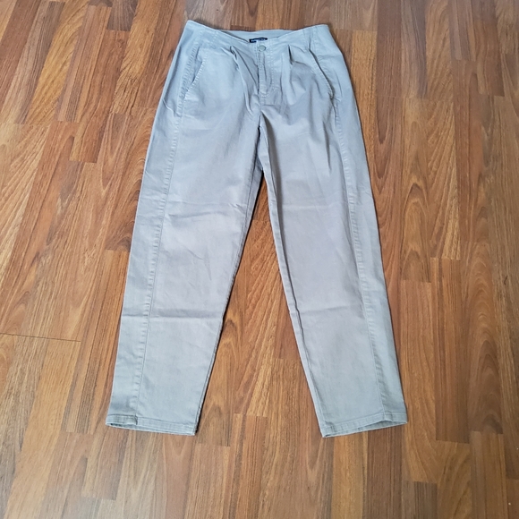 Eileen Fisher Tapered Ankle High Waist Pant Pleat Organic Cotton Khaki Size 10 - Picture 3 of 11